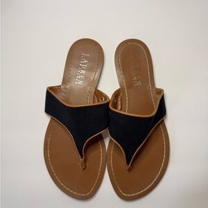 Lauren Ralph Lauren Womens 6B Black Tan Flip‎ Flop Flat Sandals Shoes